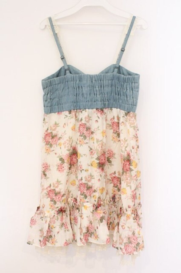 画像2: axes femme / デニム切り替えフラワーチュニ M ライトインディゴ×オフ O-26-02-26-078-AX-OP-IG-OS (2)