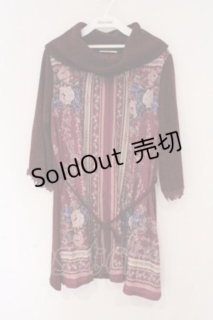 画像: axes femme / ハイネックスカーフ柄チュニック M ワイン O-26-02-26-084-AX-OP-IG-OS