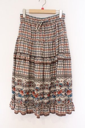 画像: axes femme / パネル柄ロングスカート M ブラウン O-26-02-26-088-AX-SK-IG-OS