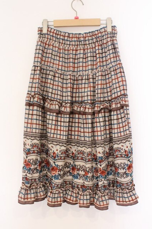 画像2: axes femme / パネル柄ロングスカート M ブラウン O-26-02-26-088-AX-SK-IG-OS (2)