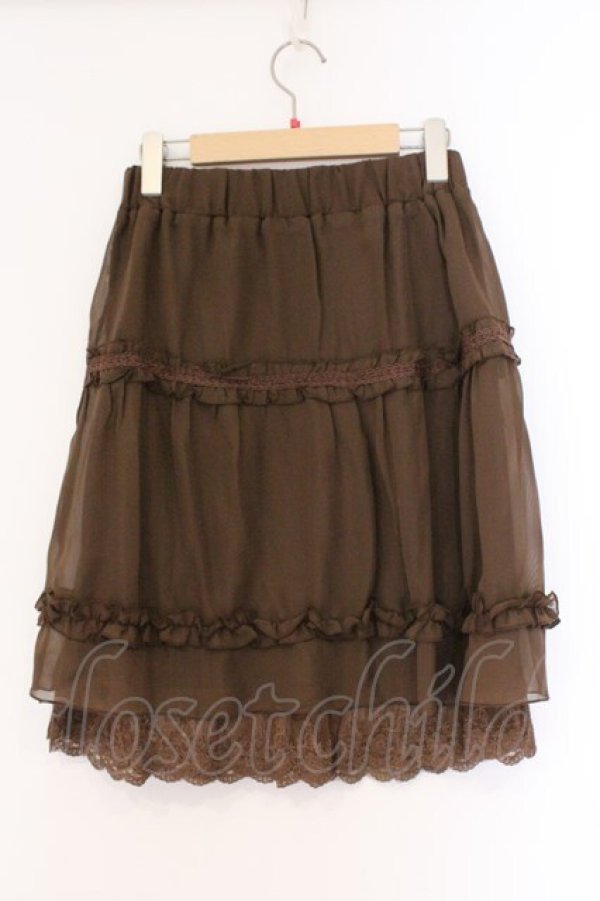 画像2: axes femme / 裾レース使いシフォンスカート  ブラウン O-26-02-26-093-AX-SK-IG-OS (2)