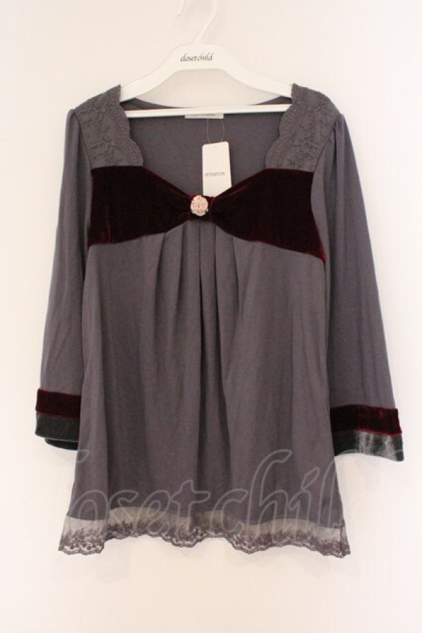 画像1: axes femme / ベロアリボンカットソー M グレー O-26-02-26-095-AX-TO-IG-OS (1)