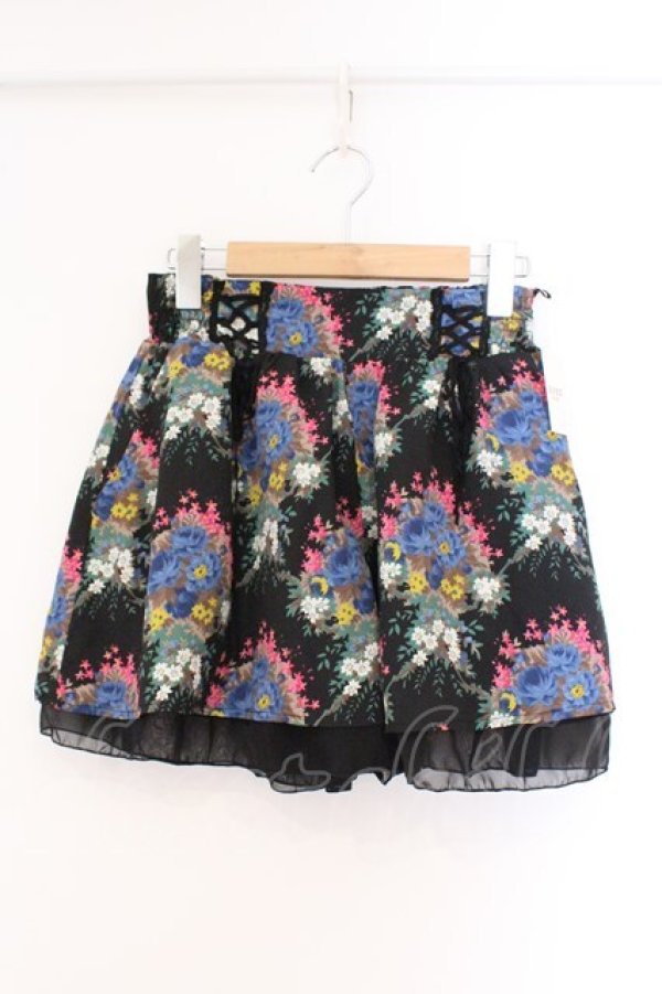 画像1: axes femme / ブーケ柄スカパン M クロ O-26-02-26-100-AX-PA-IG-OS (1)