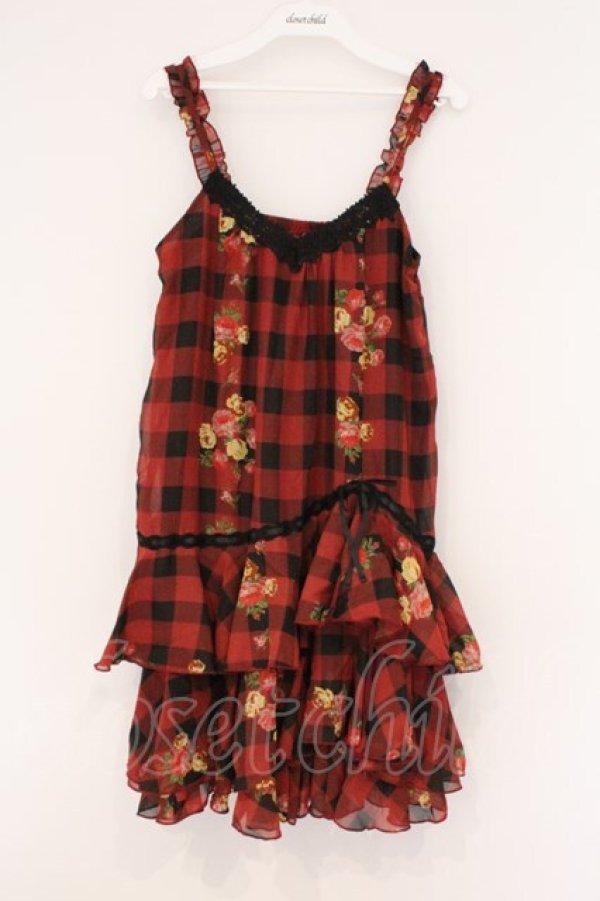 画像1: axes femme / ギンガムチェックシフォンキャミワンピース M アカ×クロ O-26-02-26-018-AX-OP-IG-OS (1)