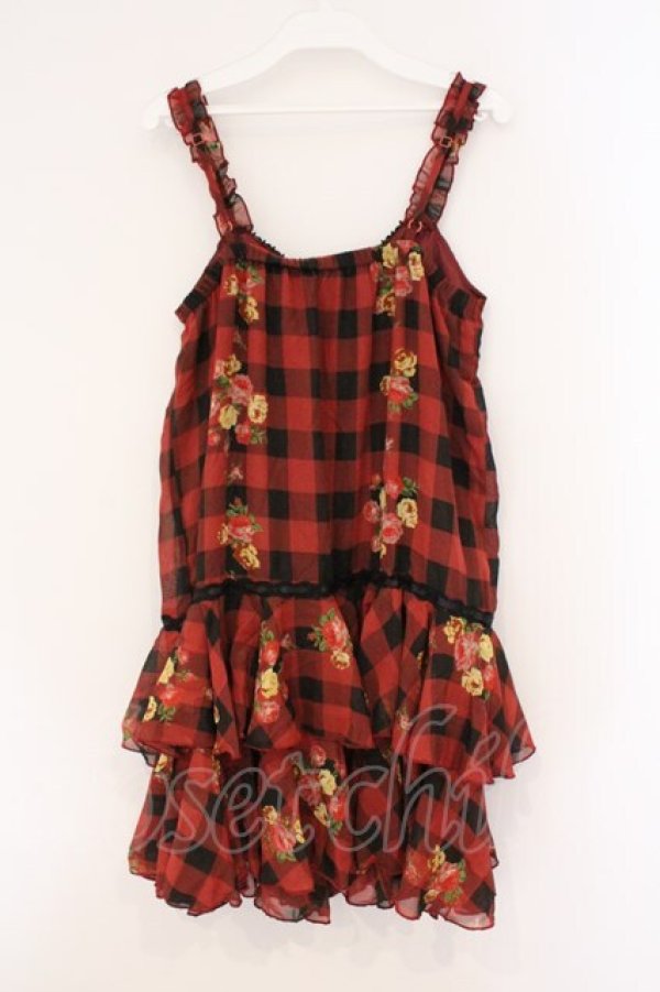 画像3: axes femme / ギンガムチェックシフォンキャミワンピース M アカ×クロ O-26-02-26-018-AX-OP-IG-OS (3)