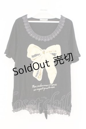 画像: axes femme / リボンモチーフTシャツ M クロ O-26-02-26-020-AX-TO-IG-OS