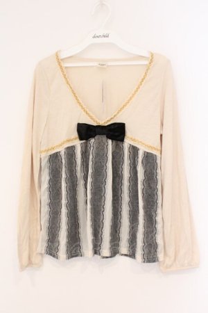 画像: axes femme / 透かしレースAラインカットソー M アイボリー×グレー O-26-02-26-026-0-TO-IG-OS