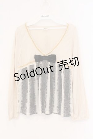 画像: axes femme / 透かしレースAラインカットソー M アイボリー×グレー O-26-02-26-026-0-TO-IG-OS