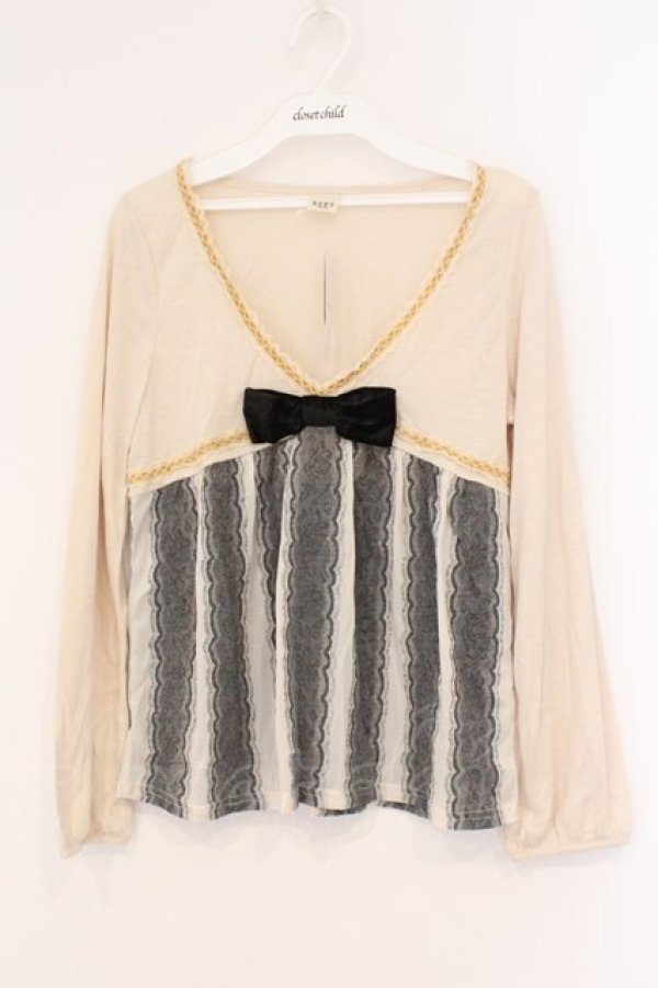 画像1: axes femme / 透かしレースAラインカットソー M アイボリー×グレー O-26-02-26-026-0-TO-IG-OS (1)