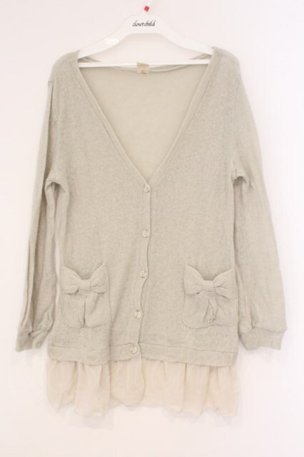 画像1: axes femme / シフォンフリルカーディガン M ライトグレー O-26-02-26-027-AX-TO-IG-OS (1)