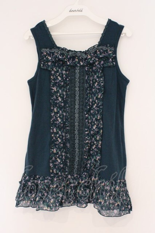 画像1: axes femme / 小花柄フリルタンクトップ M Dグリーン O-26-02-26-028-AX-TO-IG-OS (1)