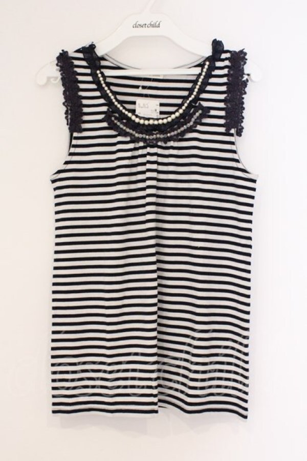 画像1: axes femme / ビーズ付きタンクトップ  シロ×ネイビー O-26-02-26-039-AX-TO-IG-OS (1)