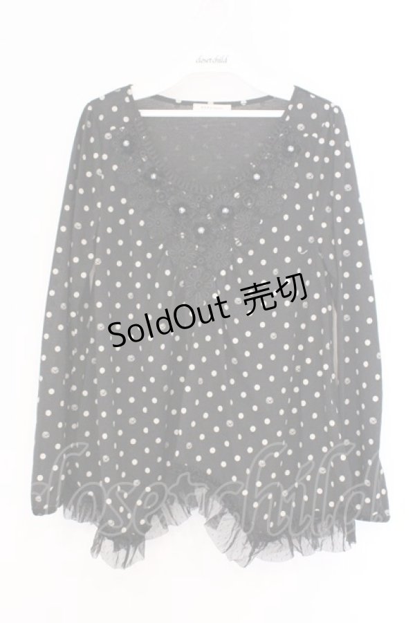 画像1: axes femme / フラワーモチーフイレヘムカットソー M クロ O-26-02-26-005-AX-TO-IG-OS (1)