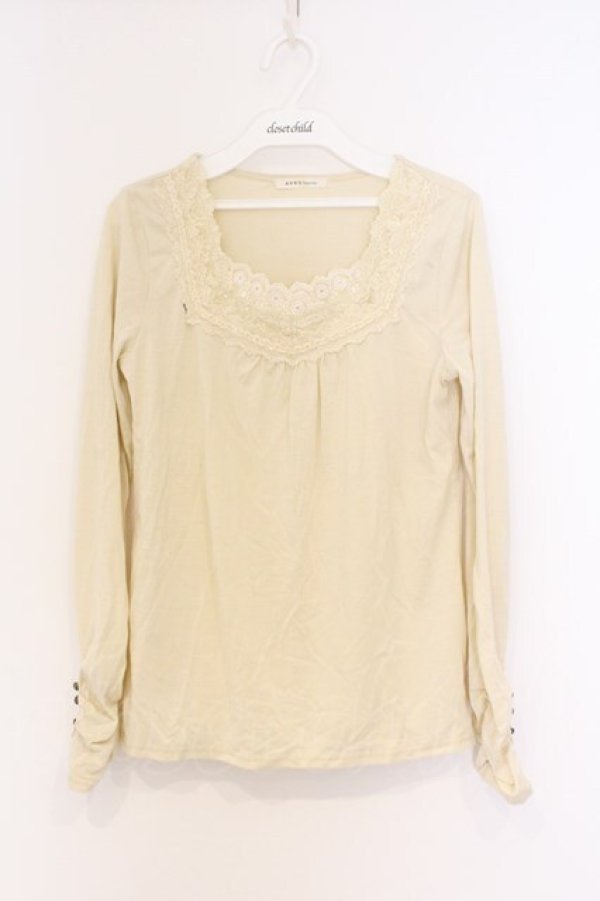 画像1: axes femme / 袖口ボタンインナープルオーバー M アイボリー O-26-02-27-040-AX-TO-IG-OS (1)