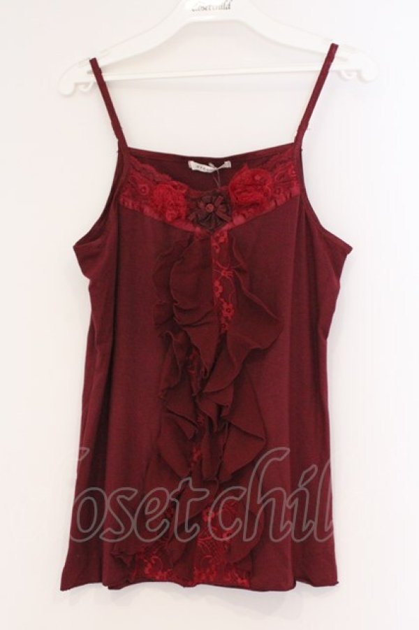 画像1: axes femme / ローズモチーフフリルキャミソール M ワイン O-26-02-27-007-AX-TO-IG-OS (1)