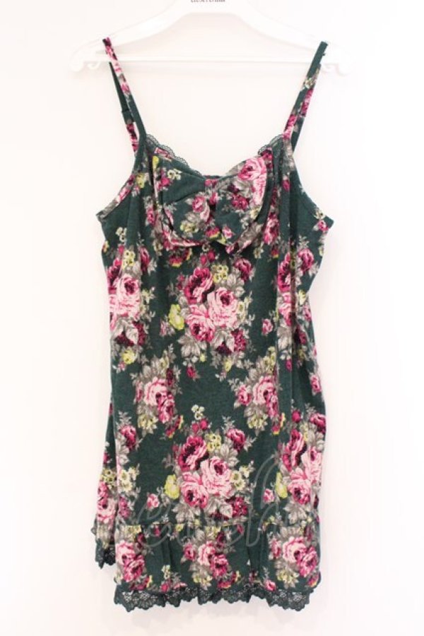 画像1: axes femme / リボン付き薔薇柄キャミソール M グリーン O-26-02-27-018-AX-TO-IG-OS (1)