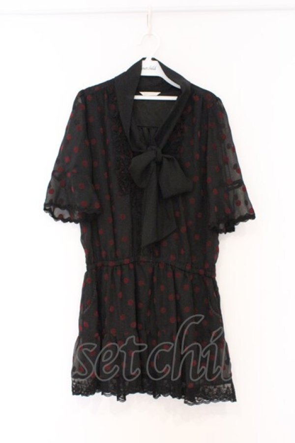 画像1: axes femme / ドットフロッキーボウタイワンピース M クロ O-26-02-27-027-AX-OP-IG-OS (1)