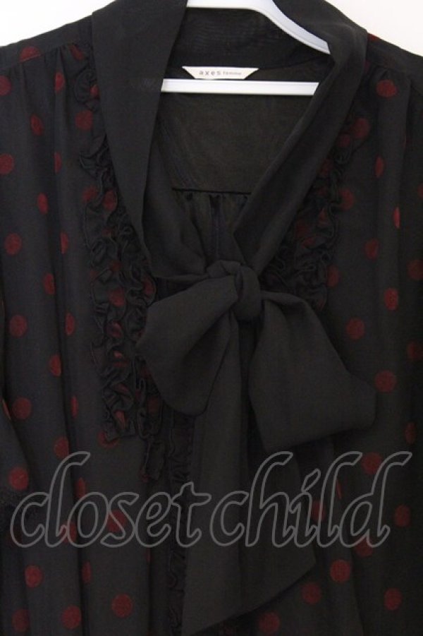 画像2: axes femme / ドットフロッキーボウタイワンピース M クロ O-26-02-27-027-AX-OP-IG-OS (2)