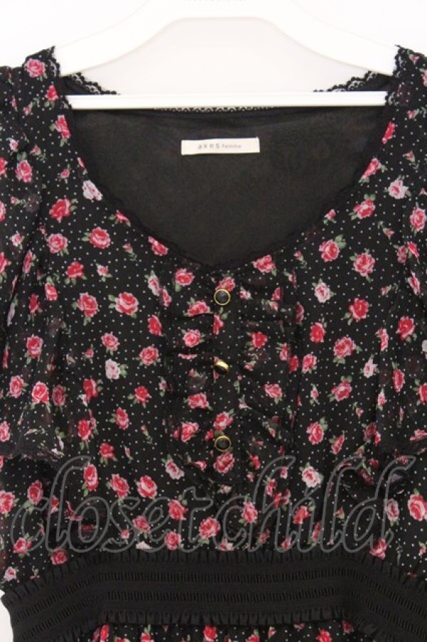 画像2: axes femme / ウエストマーク小花柄ワンピース M クロ O-26-02-27-029-AX-TO-IG-OS (2)