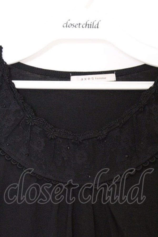 画像2: axes femme / レースフリルカットソー M クロ O-26-02-27-032-AX-TO-IG-OS (2)