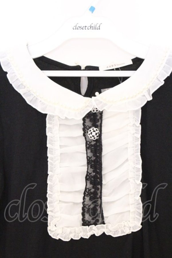 画像2: axes femme / 衿付きブロッキングプルオーバー M クロ O-26-02-27-036-AX-TO-IG-OS (2)