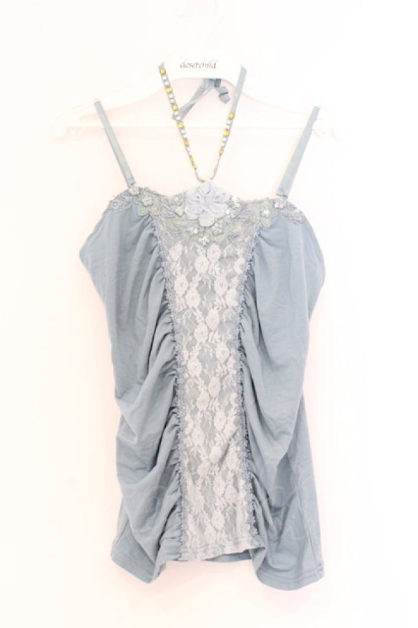 画像1: axes femme / スパンコール使いホルターキャミソール M ブルー O-26-03-01-033-AX-TO-OW-OS (1)