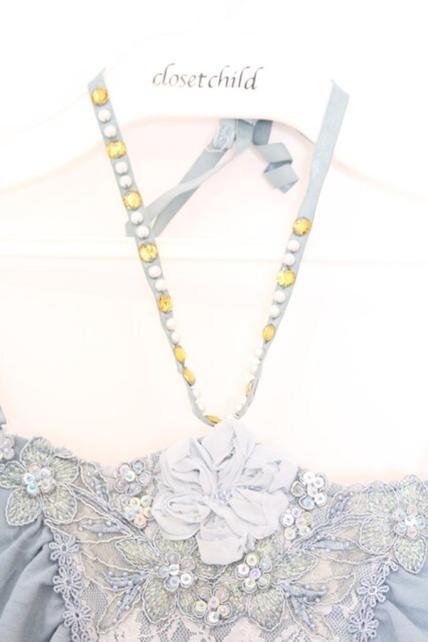 画像2: axes femme / スパンコール使いホルターキャミソール M ブルー O-26-03-01-033-AX-TO-OW-OS (2)