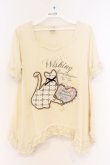 画像1: axes femme / レース猫ワッペンTシャツ M キナリ O-26-03-01-035-AX-TO-OW-OS (1)
