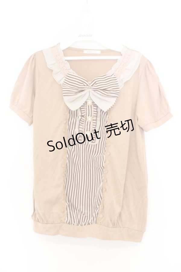 画像1: axes femme / ストライプ切り替えブラウス風カットソー M ブラウン系 O-26-03-01-037-AX-TO-OW-OS (1)