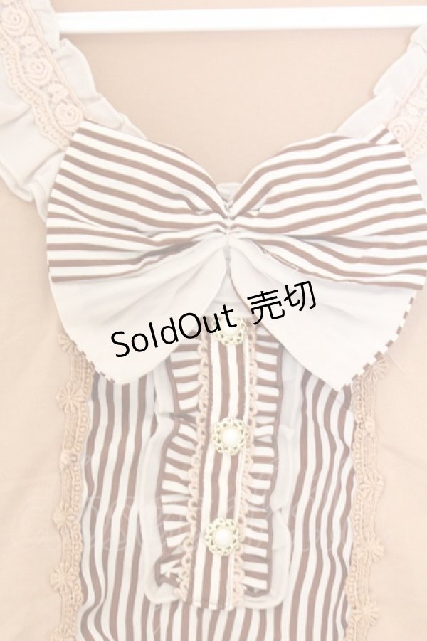 画像2: axes femme / ストライプ切り替えブラウス風カットソー M ブラウン系 O-26-03-01-037-AX-TO-OW-OS (2)