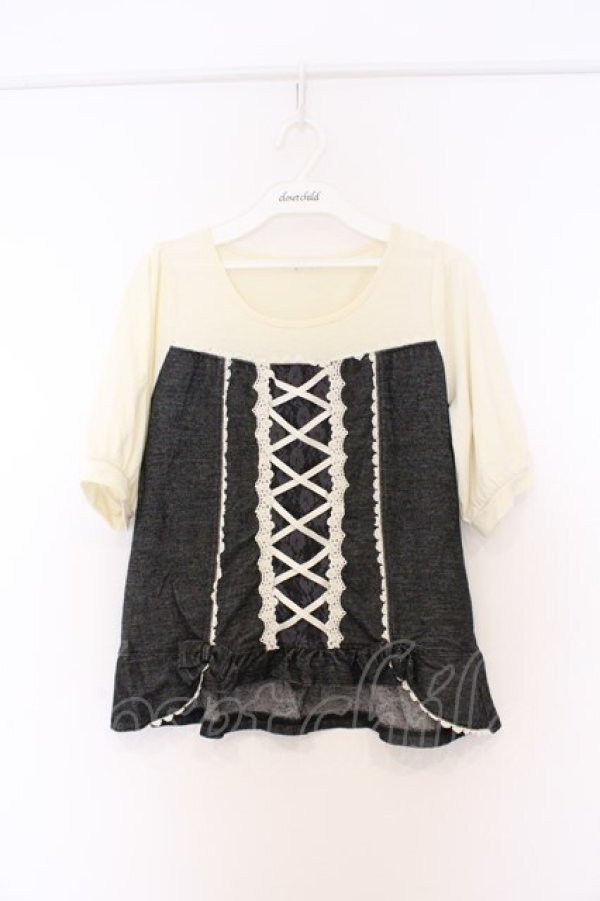 画像1: axes femme / デニムビスチェ風切り替えプルオーバー M クロ×キナリ O-26-03-01-041-AX-TO-OW-OS (1)