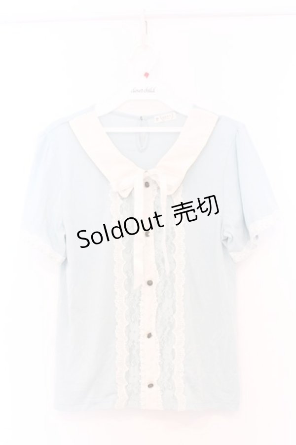 画像1: axes femme / ビジュー使い襟付きカットソー M ミントブルー O-26-03-01-044-AX-TO-OW-OS (1)