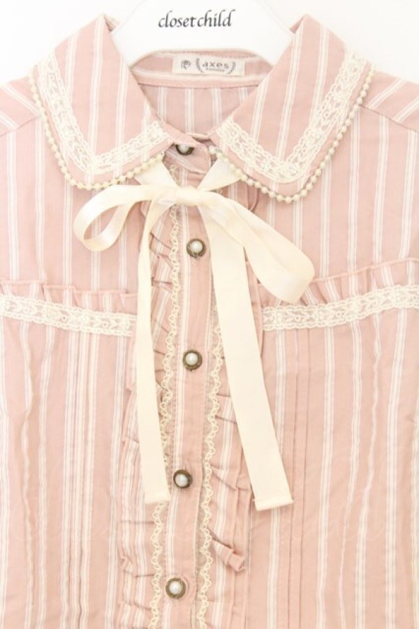 画像2: axes femme / ストライプ柄ブラウス M ピンク O-26-03-01-045-AX-BL-OW-OS (2)