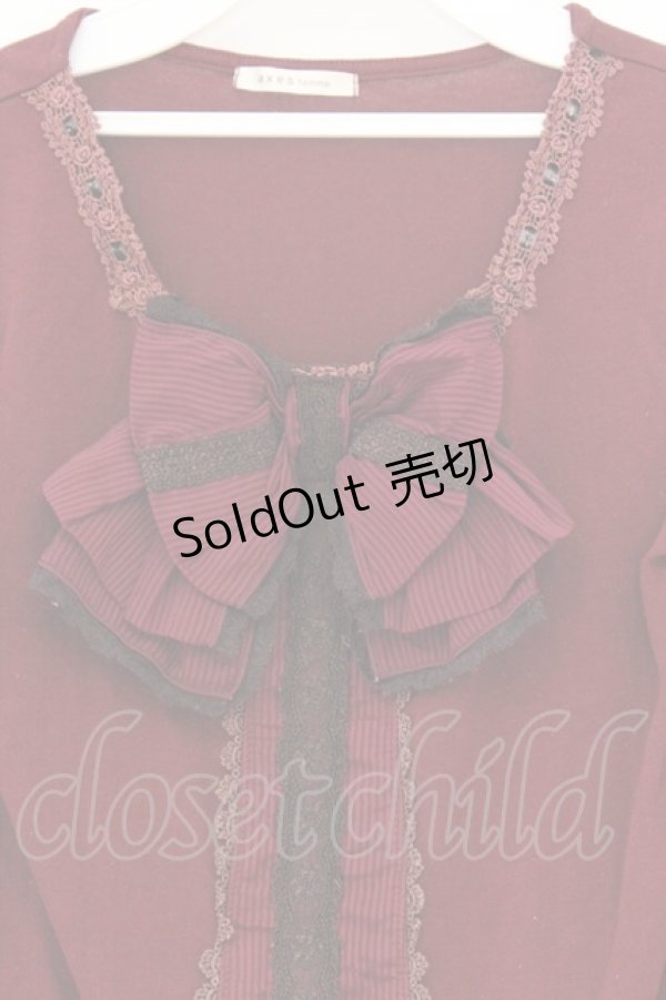 画像2: axes femme / ストライプリボンカットソー M ワイン O-26-03-01-049-AX-TO-OW-OS (2)