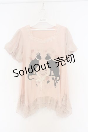画像: axes femme / ねこpt裾フリルカットソー M ピンク O-26-03-01-056-AX-TO-OW-OS