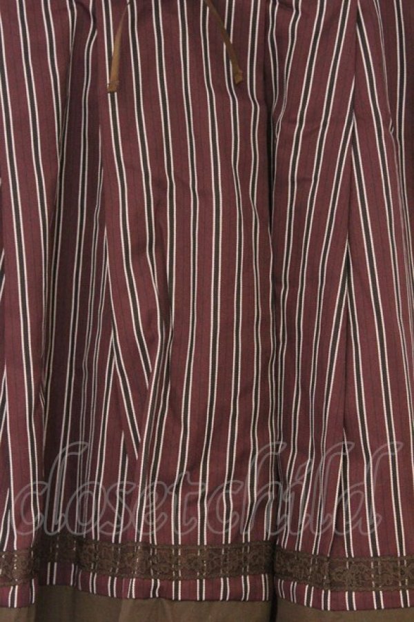 画像2: axes femme / ストライプ編み上げスカート M ワイン O-26-03-01-084-AX-SK-OW-OS (2)