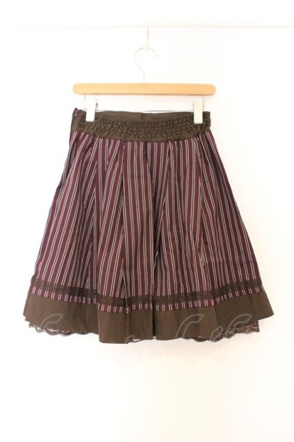 画像3: axes femme / ストライプ編み上げスカート M ワイン O-26-03-01-084-AX-SK-OW-OS (3)
