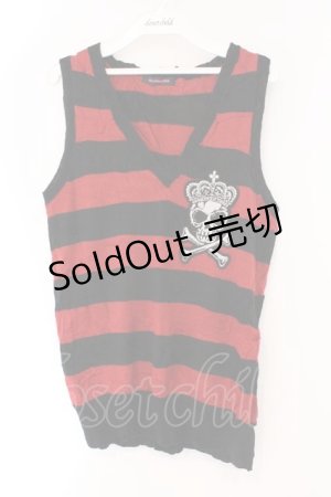 画像: ALGONQUINS / スカルワッペンボーダーノースリーブベスト  レッド×ブラック O-26-03-01-093-AL-TO-IG-OS