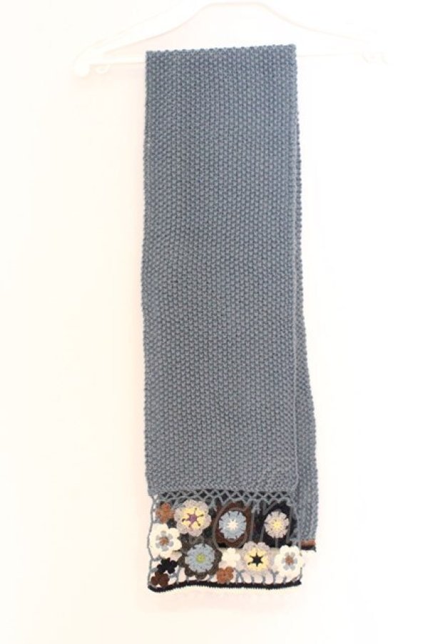 画像1: KEITH / モチーフニットストール  ブルー O-26-03-01-009-LO-ZA-IG-OS (1)