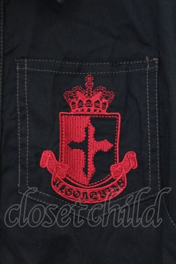 画像2: ALGONQUINS / シフォンスリーブエンブレム刺繍ブラウス  ブラック×レッドチェック O-26-03-01-095-AL-BL-IG-OS (2)