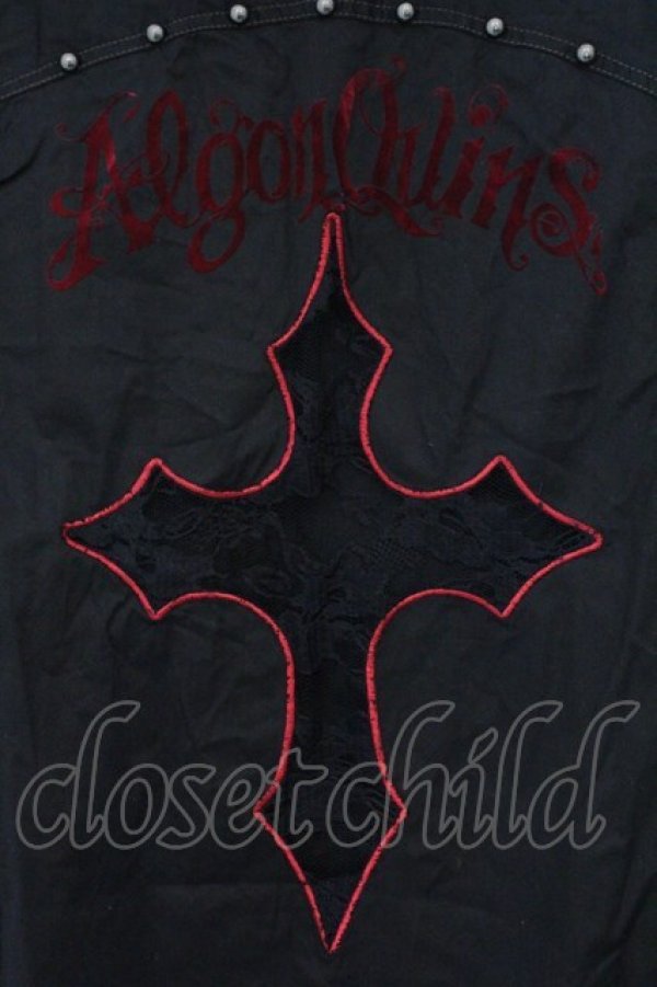 画像4: ALGONQUINS / シフォンスリーブエンブレム刺繍ブラウス  ブラック×レッドチェック O-26-03-01-095-AL-BL-IG-OS (4)