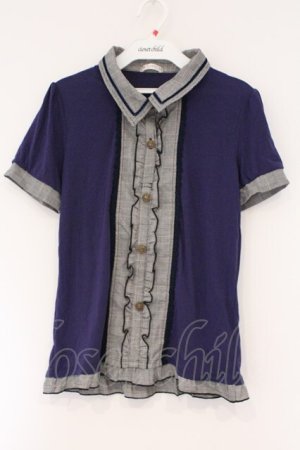 画像: axes femme / 切り替え襟付きTシャツ M パープル×グレー O-26-03-01-098-AX-TO-IG-OS