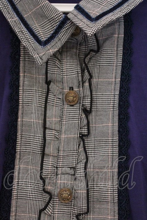 画像2: axes femme / 切り替え襟付きTシャツ M パープル×グレー O-26-03-01-098-AX-TO-IG-OS (2)