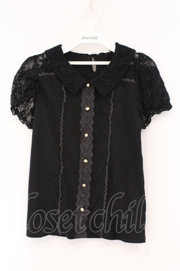 画像1: axes femme / レース使いブラウス風プルオーバー M クロ O-26-03-01-099-AX-TO-IG-OS (1)