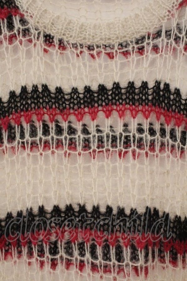 画像2: ALGONQUINS / ローゲージボーダーニットベスト F ベージュ×ブラック×レッド O-26-03-01-100-AL-TO-IG-OS (2)