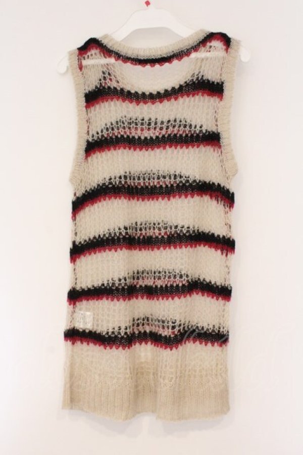 画像3: ALGONQUINS / ローゲージボーダーニットベスト F ベージュ×ブラック×レッド O-26-03-01-100-AL-TO-IG-OS (3)