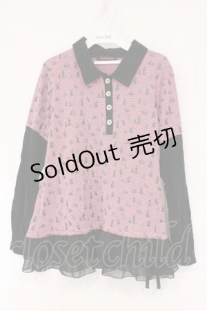 画像: ALGONQUINS / うさぎシルエットボーダーカットソー F ピンク×ブラック O-26-03-01-101-AL-TO-IG-OS