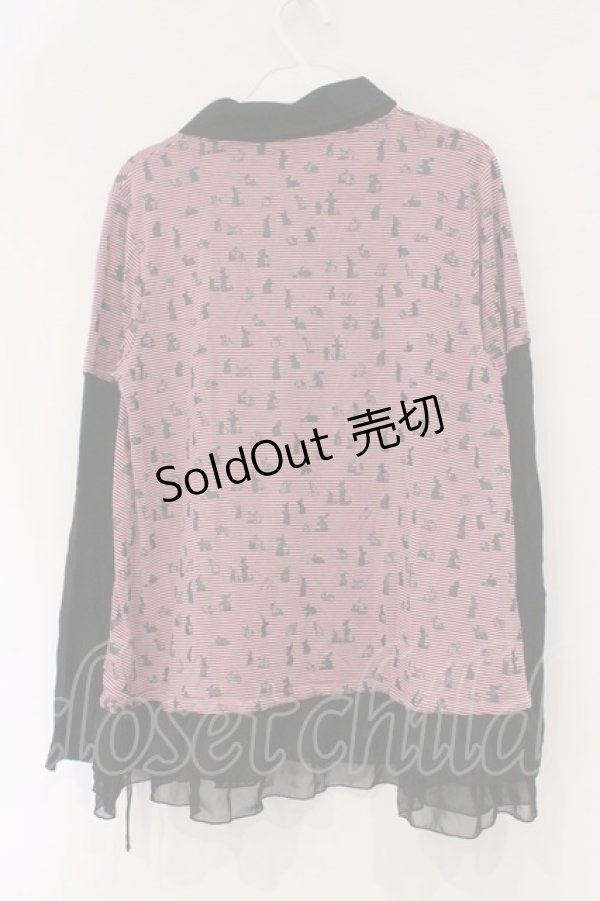 画像3: ALGONQUINS / うさぎシルエットボーダーカットソー F ピンク×ブラック O-26-03-01-101-AL-TO-IG-OS (3)