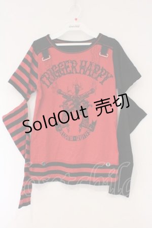 画像: ALGONQUINS / セパレートスリーブカットソー  レッド×ブラック O-26-03-01-102-AL-TS-IG-OS