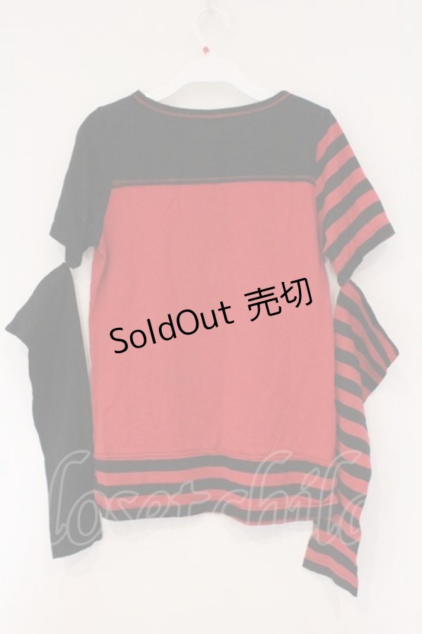 画像3: ALGONQUINS / セパレートスリーブカットソー  レッド×ブラック O-26-03-01-102-AL-TS-IG-OS (3)